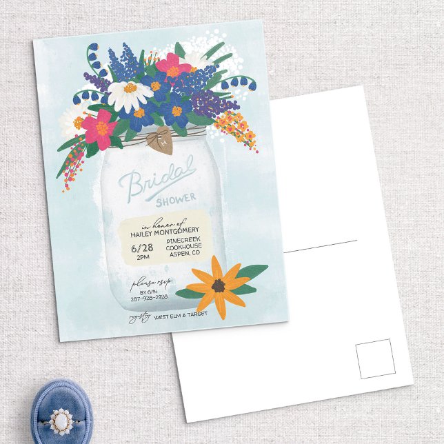 Cartão Postal Mason Jar e Chá de panela de flores selvagens (Criador carregado)