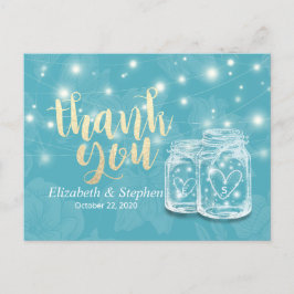 Cartão Postal Mason Jars String Lights Flowers Casamento Obrigad