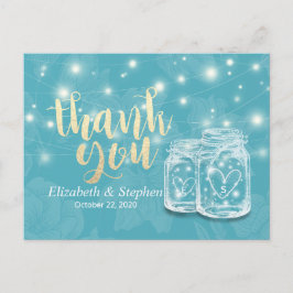 Cartão Postal Mason Jars String Lights Flowers Casamento Obrigad