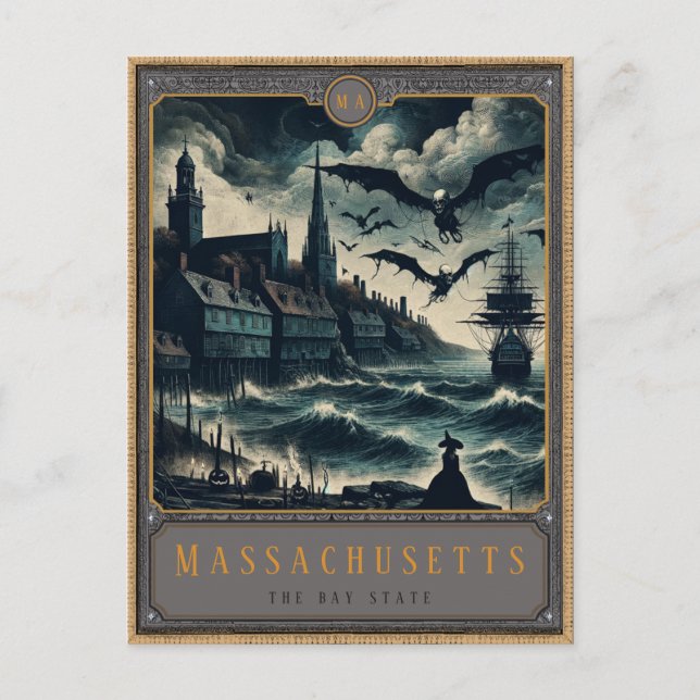 Cartão Postal Massachusetts | Cartão-postal de arte gótica (Frente)