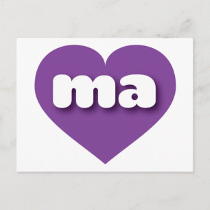 Cartão Postal Massachusetts, coração roxo - Eu adoro mães