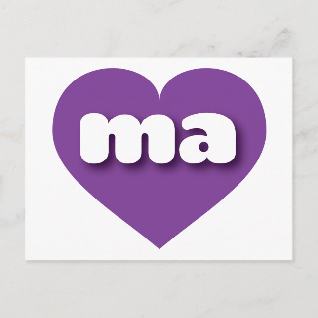 Cartão Postal Massachusetts, coração roxo - Eu adoro mães (Frente)