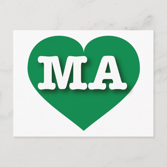 Cartão Postal Massachusetts Green Heart - Eu amo MÃES (Frente)