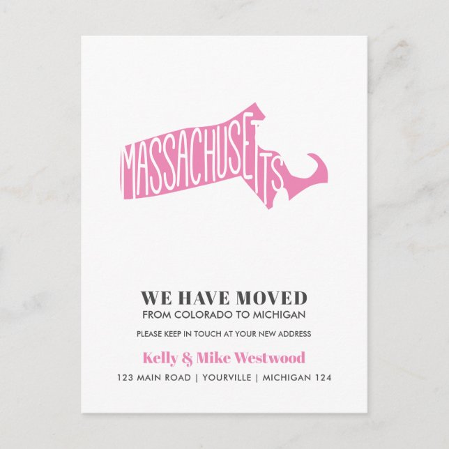Cartão Postal MASSACHUSETTS Mudamos Novo endereço Nova Casa  (Frente)