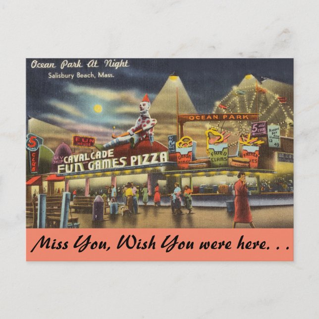 Cartão Postal Massachusetts, Ocean Park, Salisbury Beach (Frente)