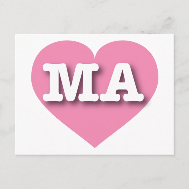 Cartão Postal Massachusetts Pink Heart - Eu amo MÃES (Frente)