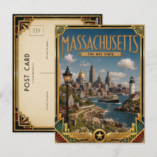 Cartão Postal Massachusetts Vintage Art Deco Era de Ouro