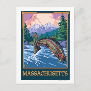 Cartão Postal MassachusettsAngler Pescador Cena