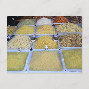 Cartão Postal Massas alimentícias, cereais, cesto, Comida italia