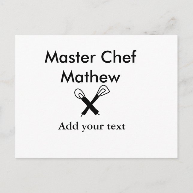 Cartão Postal Master chef cozinha padaria cozinheira adiciona te (Frente)