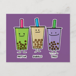 Cartão Postal Matcha boba chá verde leite Taro tapioca Japa