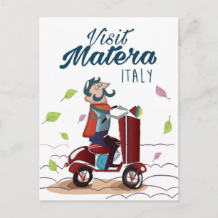 Cartão Postal Matera Itália desenho animado scooter impressão de