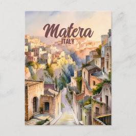 Cartão Postal Matera Italy Sassi Personalized Watercolor Vintage
