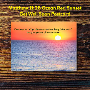 Cartão Postal Matthew 11:28 Pôr do Sol Vermelho no Oceano Recupe