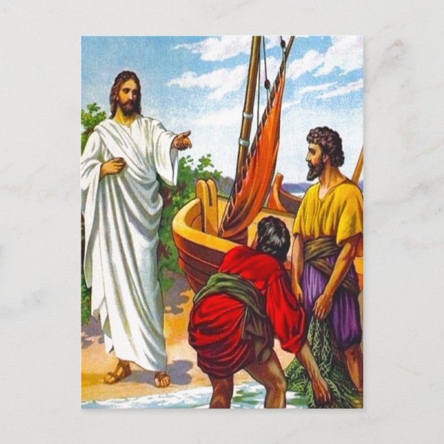 Cartão Postal Matthew 4:18-22 Jesus chama os pescadores a seguir (Frente)