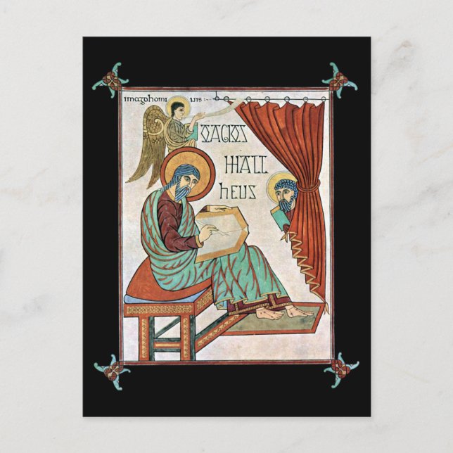 Cartão Postal Matthew Do Manuscrito Medieval De Lindisfarne (Frente)