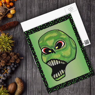 Cartão Postal Mau assustador gritando crânio verde