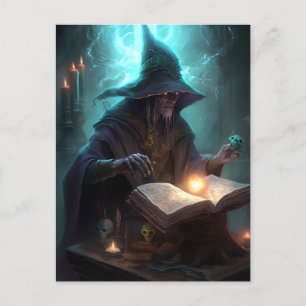 Cartão Postal Mau Dark Wizard Mage Magical Fantasy Art