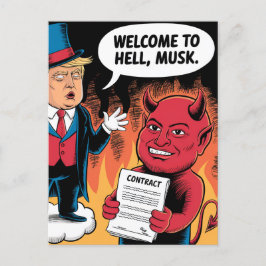 Cartão Postal Mau Trump Cartoon Welcome to Hell Musk