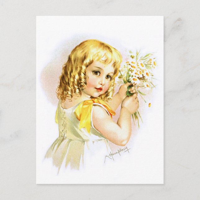 Cartão Postal Maud Humphrey: Menina de Verão com Visitas (Frente)