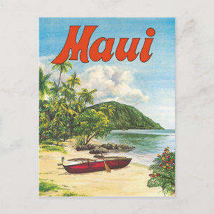 Cartão Postal Maui, Havaí, barcos na praia, vintage, viagem
