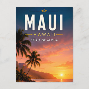 Cartão Postal 🌺 Maui Havaí Decoração de Casa Pôr do Sol Tropica