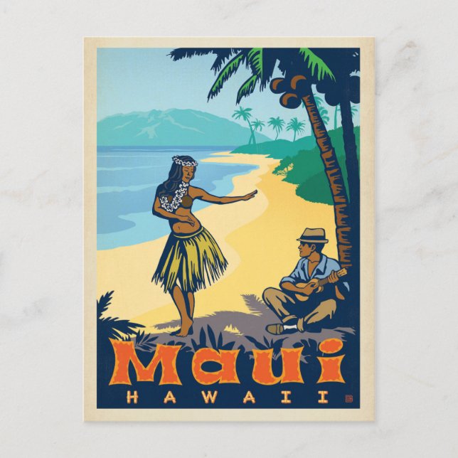 Cartão Postal Maui, Havaí | Hula Girl & Ukele (Frente)