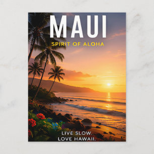 Cartão Postal 🌺 Maui Havaí Pôr do Sol Tropical 🌅