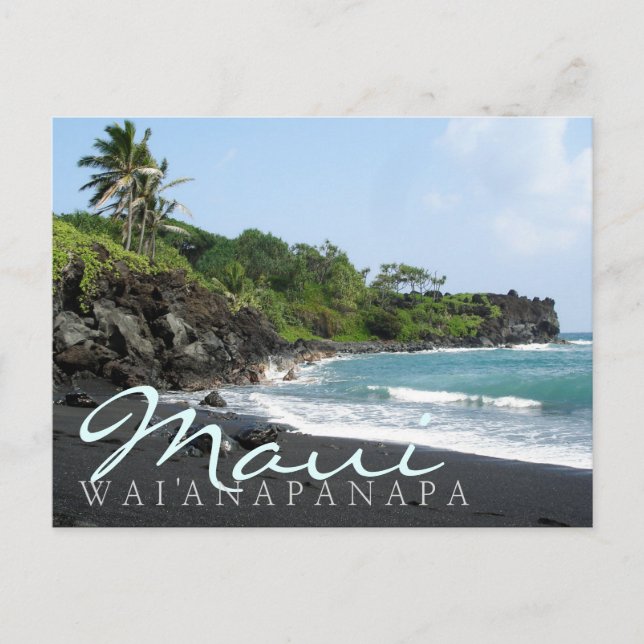 Cartão Postal Maui Wai'anapanapa areia preta e areia preta, cart (Frente)