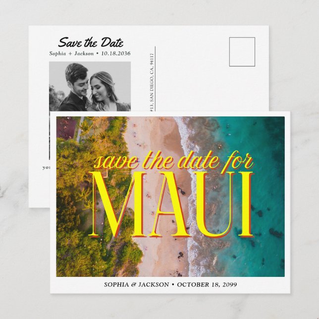 Cartão Postal Maui Wedding Save the Date Retro Hawaii (Frente/Verso)