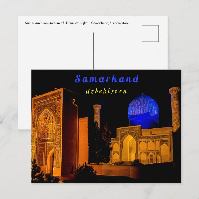 Cartão Postal Mausoléu de Amir Timur - Samarcanda, Uzbequistão (Frente/Verso)