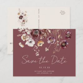 Cartão Postal Mauve Autumn Floral Wedding Salvar a Data