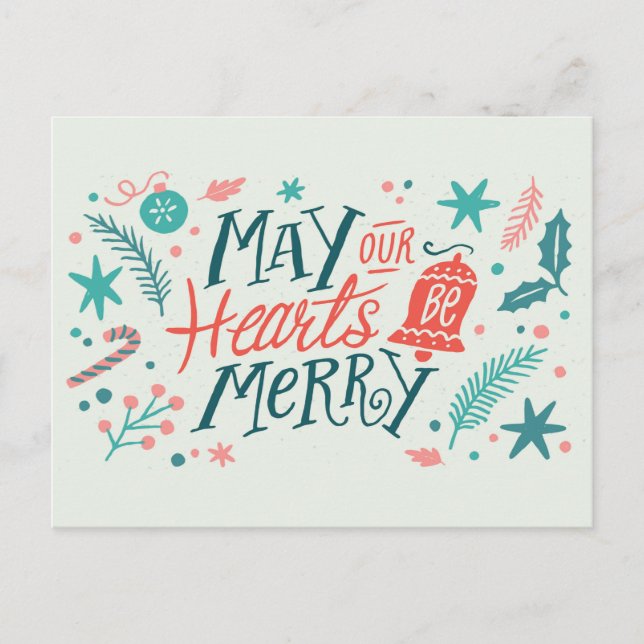 Cartão Postal May Your Hearts be Merry Cute Christmas (Frente)