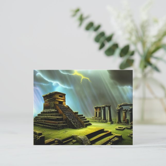 Cartão Postal Mayan Temple Ruins Fantasy Art (Em pé/Frente)