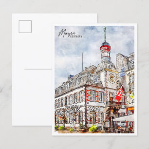 Cartão Postal Mayen Alemanha - viagens vintage aquarela