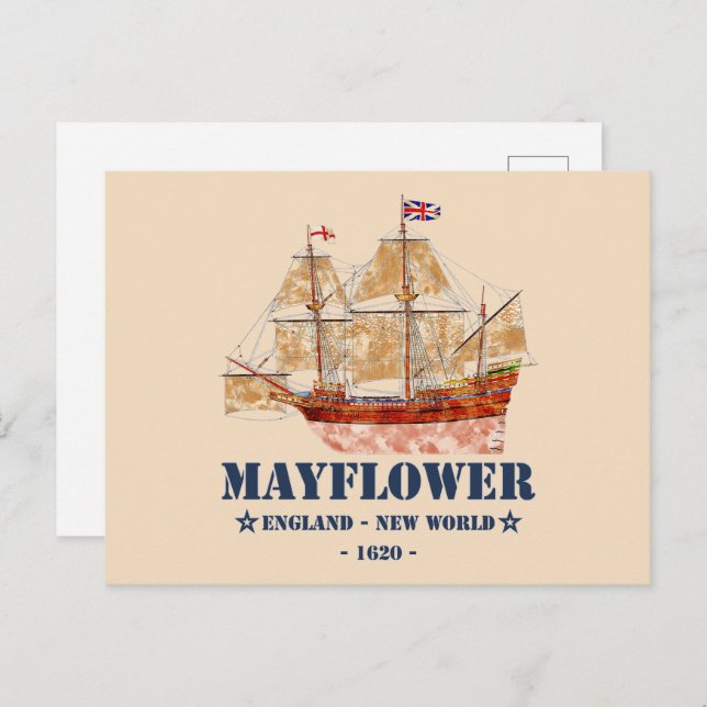 Cartão Postal Mayflower Tall Ship - Inglaterra para o Novo Mundo (Frente/Verso)