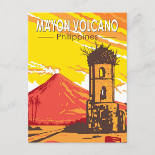 Cartão Postal Mayon Volcano Cagsawa Ruins Filipinas Viagem Art