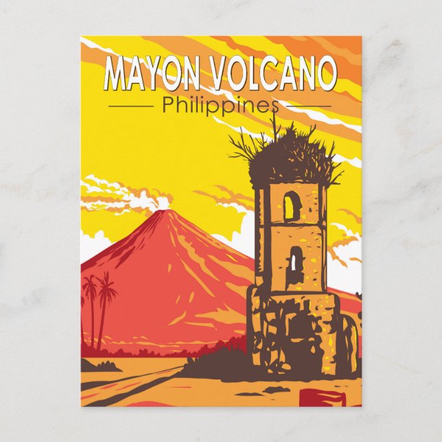 Cartão Postal Mayon Volcano Cagsawa Ruins Filipinas Viagem Art (Frente)