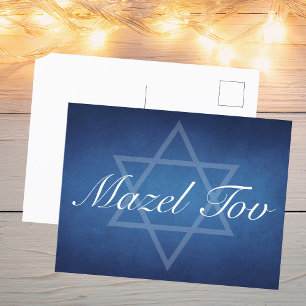 Cartão Postal Mazel Tov Estrela Azul de David Bar Mitzvah Person