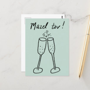 Cartão Postal Mazel Tov Wedding Champagne Cheers Sketch Doodle