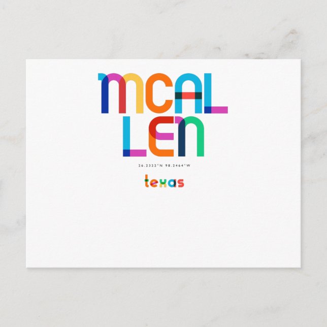 Cartão Postal Mcallen Texas Meio século, Pop Art, (Frente)