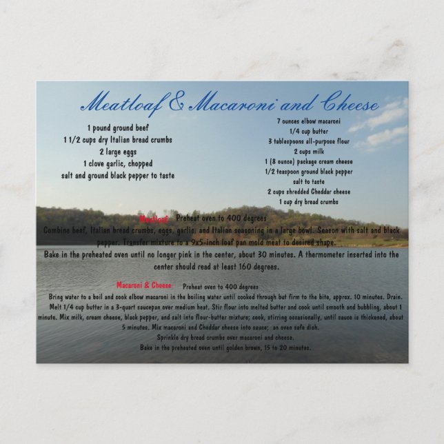 Cartão Postal Meatloaf & macarrão e queijo (Frente)