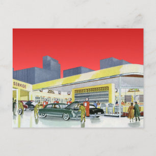 Cartão Postal Mecânica Automática Vintage - Garagem Completa d