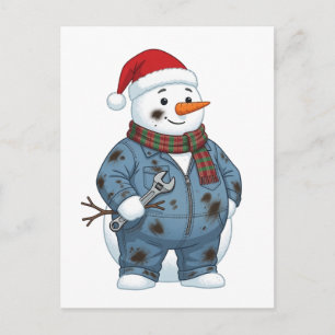 Cartão Postal Mecânico de Boneco de Neve Natal 2026 Feriado Azul