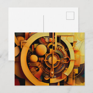 Cartão Postal Mecanismo Dourado Abstrato Steampunk