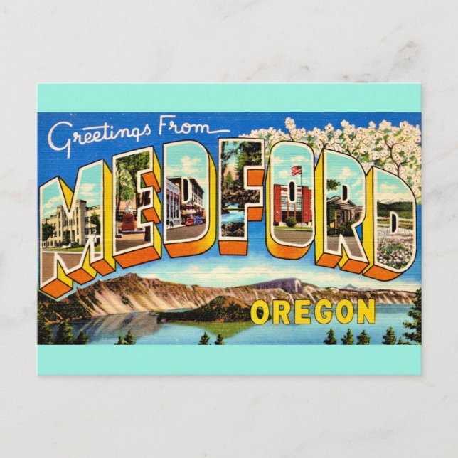 Cartão Postal Medford Oregon Vintage Saudação (Frente)
