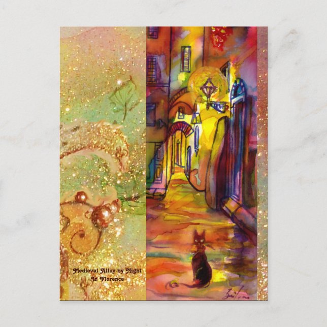 CARTÃO POSTAL MEDIEVAL BECO POR NOITE EM FLORENÇA (Frente)