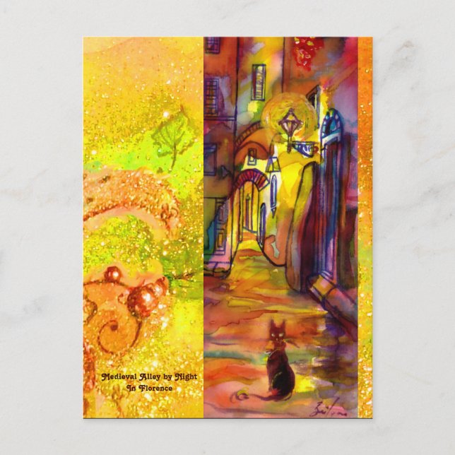 CARTÃO POSTAL MEDIEVAL BECO POR NOITE EM FLORENÇA (Frente)