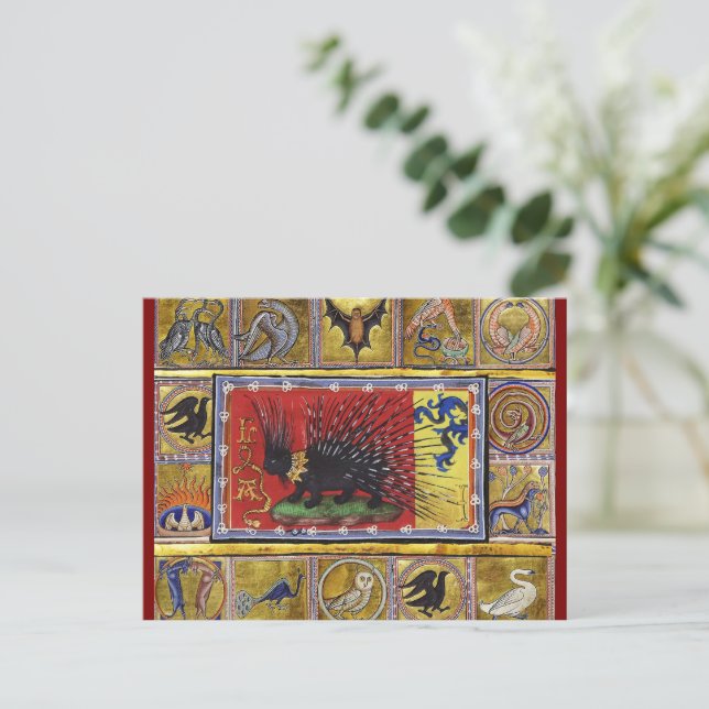 Cartão Postal MEDIEVAL BESTIARY,BLACK HEDGEHOG KING and ANIMALS  (Em pé/Frente)