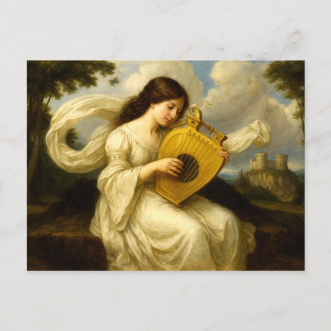 Cartão Postal Medieval Castle Woman With Lyre (Frente)